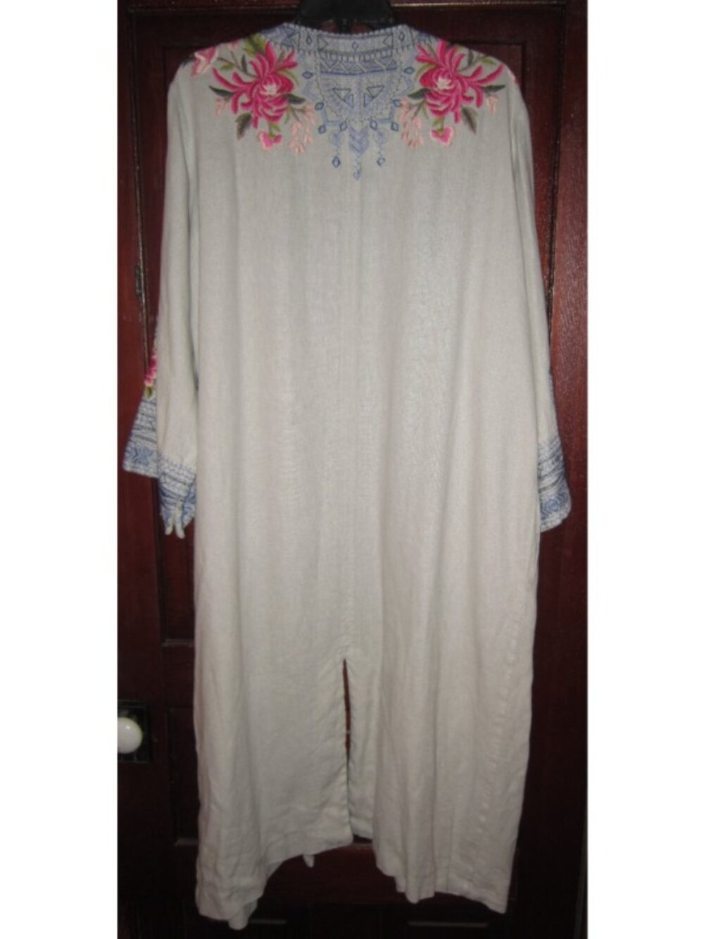 Johnny Was LA XL Linen Duster Jacket Kimono Coat Embroidered Long Midi Pockets - Picture 2 of 3